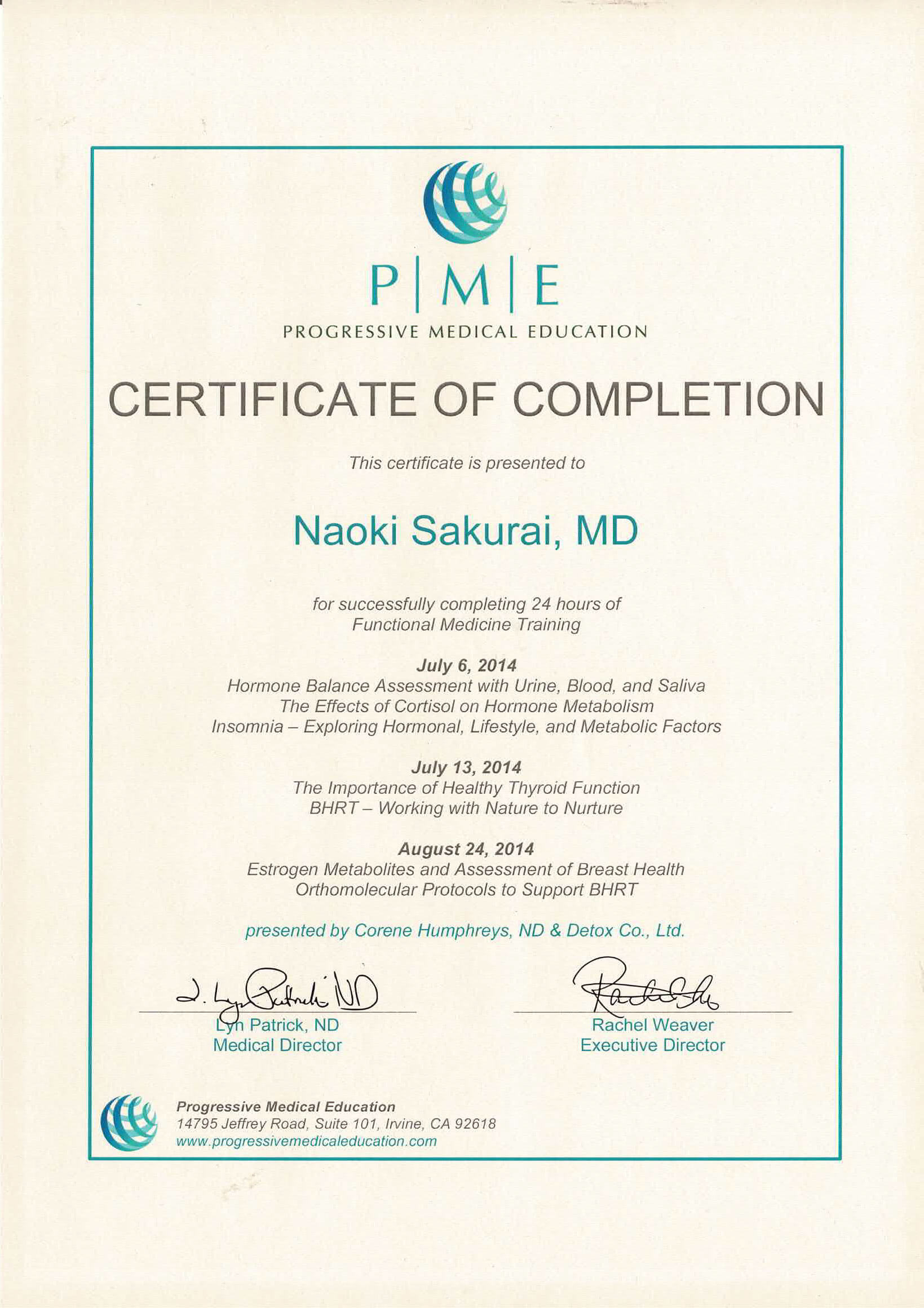 PME CERTIFICATE OF COMPLETION